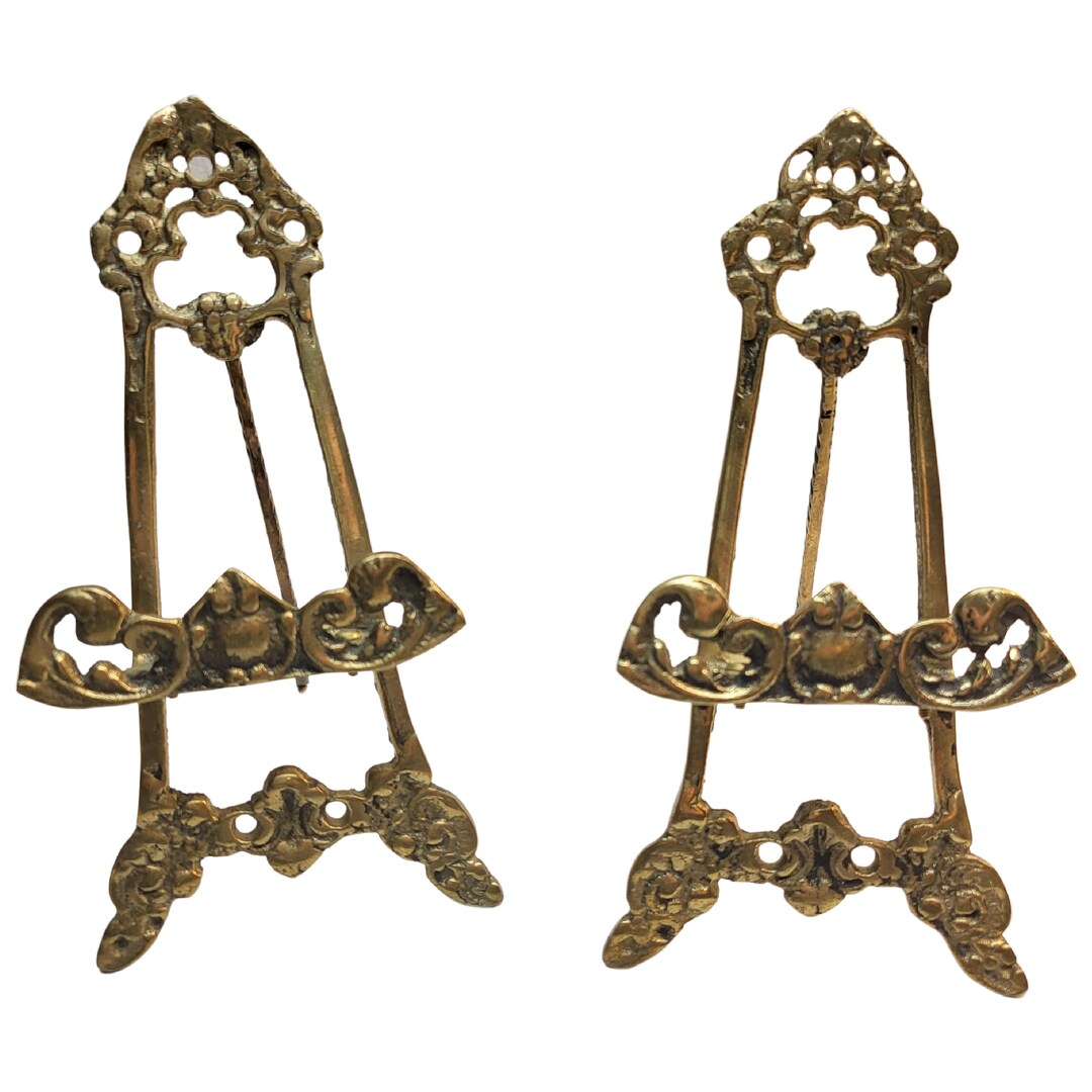 Vintage Pair Ornate Solid Brass Table Top Easels Art Photo Etsy