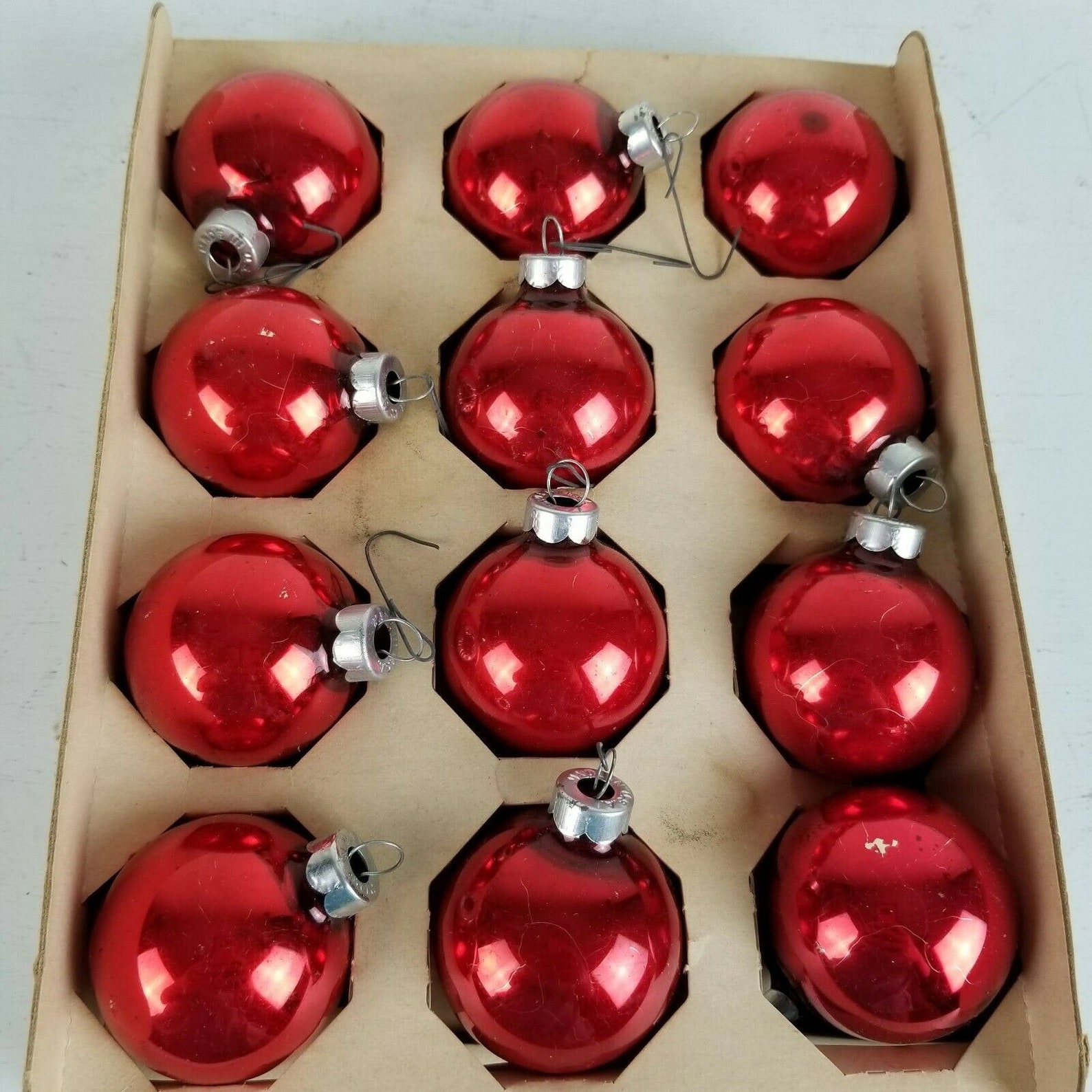 Vintage Glass Christmas Ornaments Set of 12 Red Round Balls | Etsy