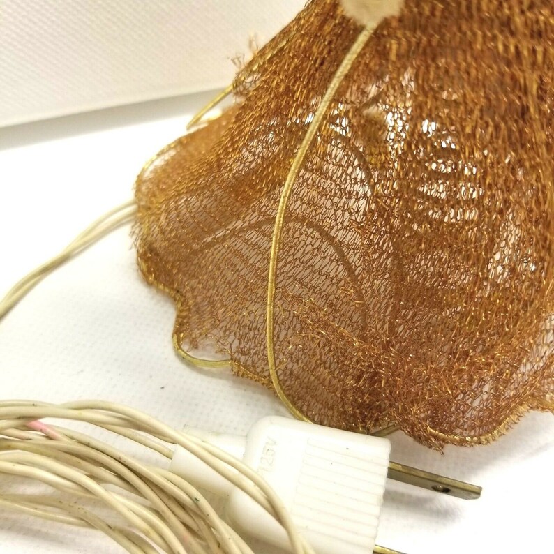 Vintage 1950/'s Lighted Angel Christmas Tree Topper Wire Gold Mesh Celluloid