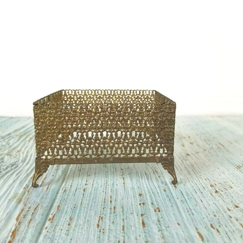 Vintage Ornate Plate Brass Metal Tissue Box Holder Stand Etsy