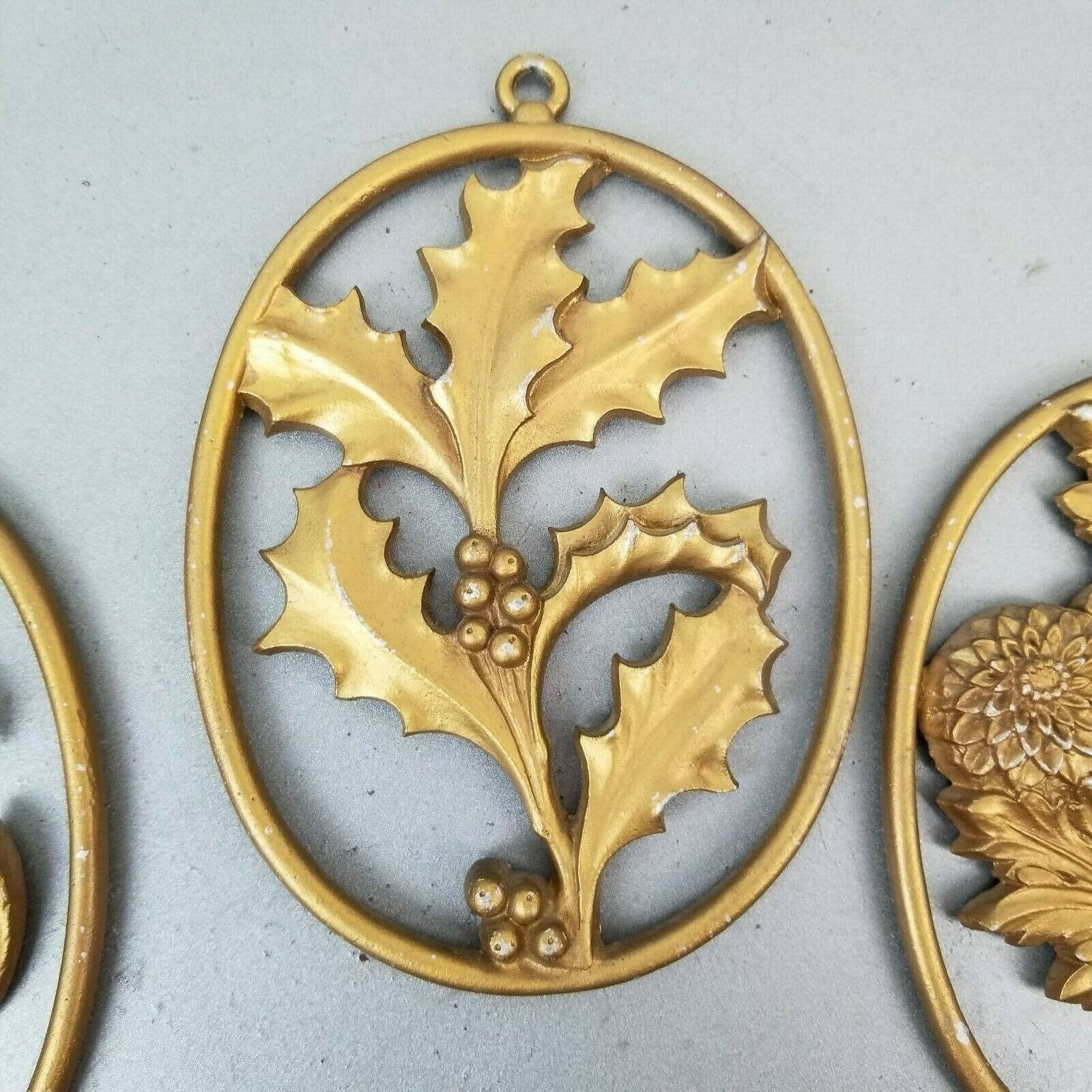 3pc Vintage Sexton Cast Metal Wall Art Flower Decor USA Gold Etsy