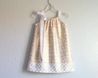 Girls Metallic Gold Dress - Gold and White Pillowcase Dress - Girls Metallic Gold Party Dress - Size 12m, 18m, 2T, 3T, 4T, 5, 6, 8 or 10