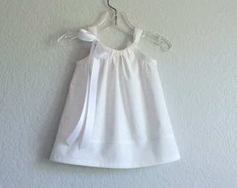 Baby Girls White Dress with Bloomers, Pretty Pullover Sun Frock with Ribbon Ties, Beach Dress, Photo Shoots, Weddings, Special Occasions