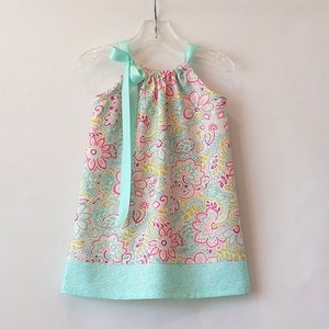 LAST ONE! Girls Colorful Pillowcase Dress, Available in Sizes 12m-2T only, Boho Floral Sun Dress, Pullover Summer Frock with Ribbon Ties