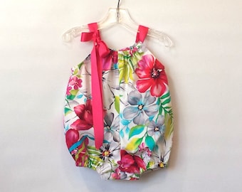 Combi-short bulle bébé fille : costume de soleil en coton à imprimé hawaïen, tenue de plage (taille 3 m-18 m)