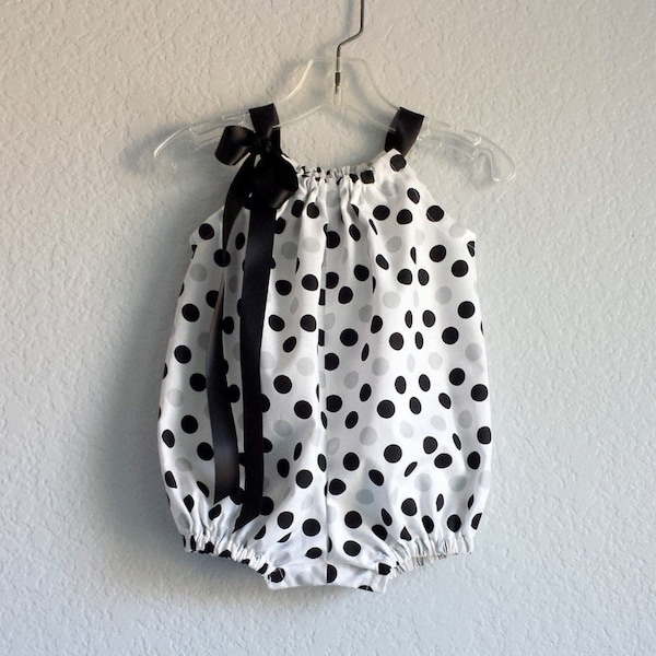 Baby Girls Polka Dot Bubble Romper: Black and White Cotton Sun Suit (Sizes Nb-18m)