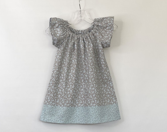 Girls Size 18m Flutter Sleeve Dress: Gray & Light Blue Floral Cotton Frock - Handmade - Etsy Girls Size 18m Flutter Sleeve Dress: Gray & Light Blue Floral Cotton Frock - Handmade - Etsy