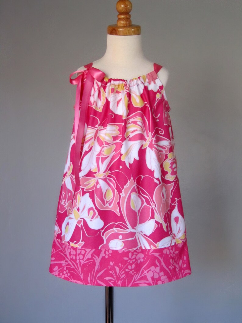 Girls Pink Dress in a Butterfly Print: Handmade Cotton Sundress (12m-10) image 2