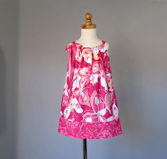 Girls Pink Dress in a Butterfly Print: Handmade Cotton Sundress (12m-10)