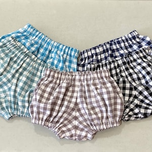 Gingham Baby Bloomers in Black, Navy, Teal, Gray or Blue, Home Spun Cotton Diaper Covers, Plaid Shorties, Baby Bummies, Nb-18m