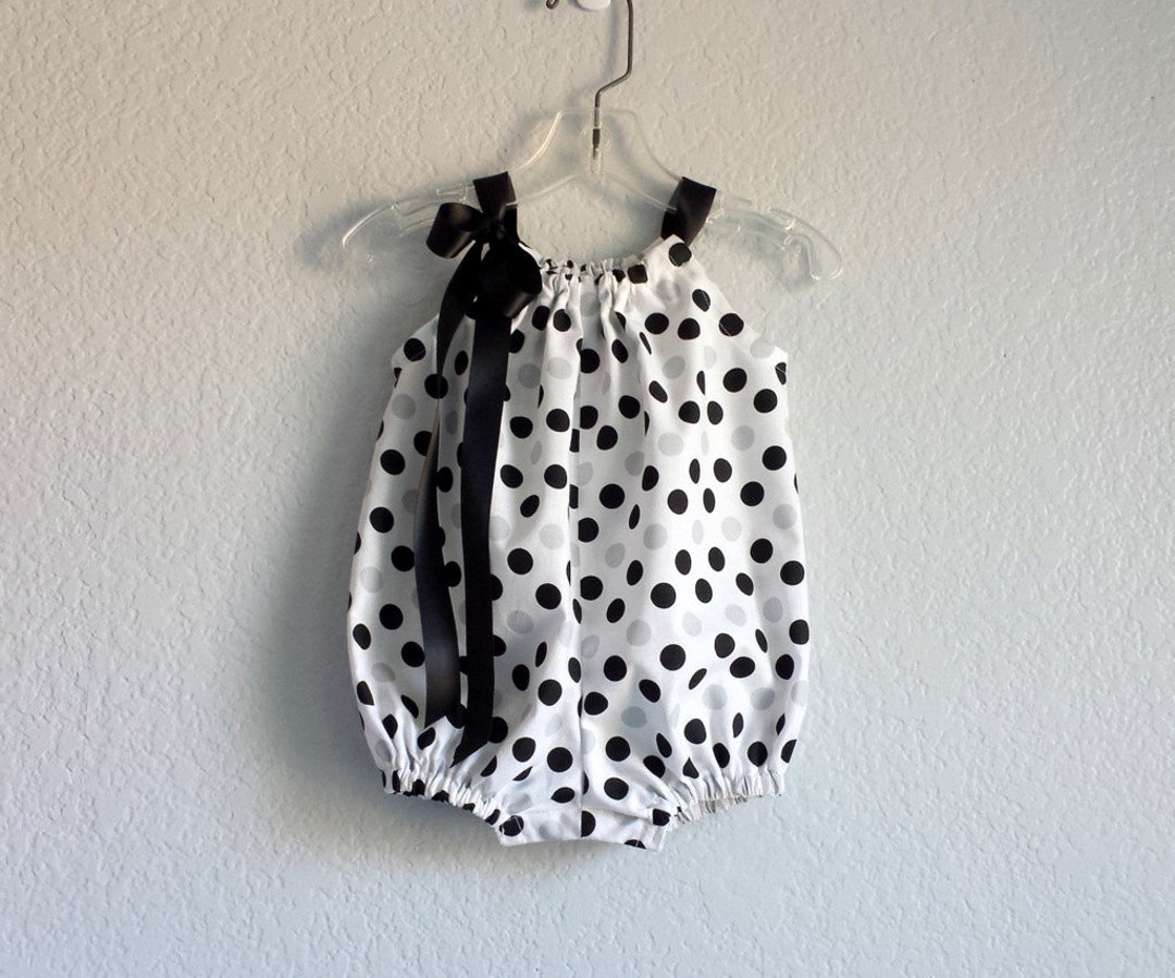 Baby Girls Black and White Polka Dot Romper Bubble Romper Etsy