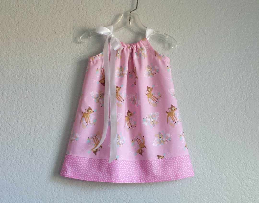 Girls Pink Woodland Dress With Baby Deer and Rabbit Friend, Forest