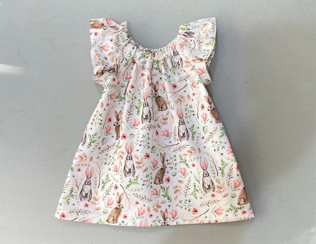 Baby Girls Bunny Rabbit Dress With Bloomers: Handmade Cotton Peasant ...