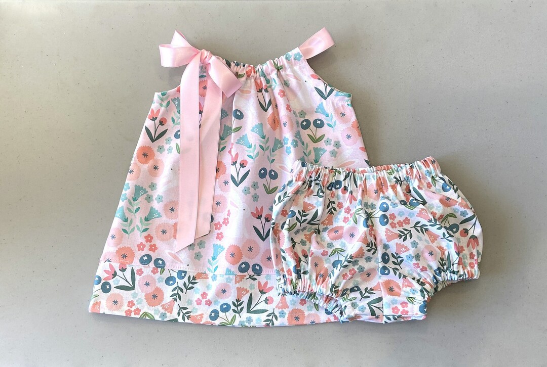 Baby Girls Pink Bunny Dress With Bloomers: Handmade Cotton Bunny Rabbit ...