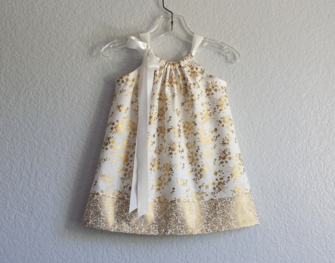 Baby Girls Cream Dress With Metallic Gold Flowers Pretty Etsy