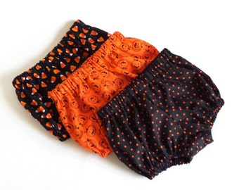 Halloween Baby Bloomers: Handmade Cotton Diaper Cover, Pumpkin, Ghost, Polka Dot or Candy Corn