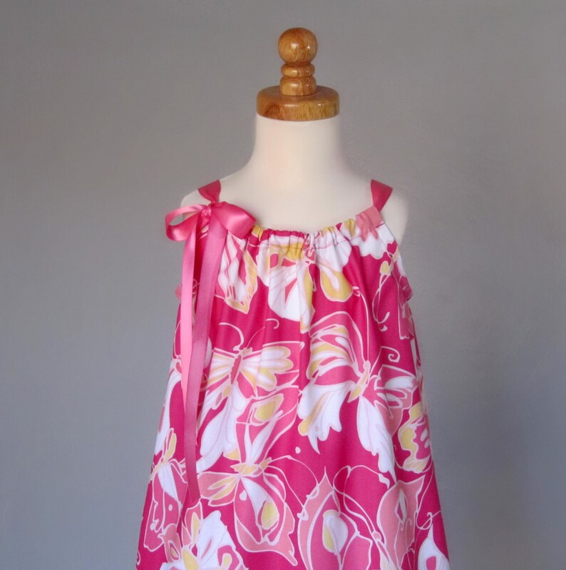 Girls Pink Dress in a Butterfly Print: Handmade Cotton Sundress (12m-10) image 3