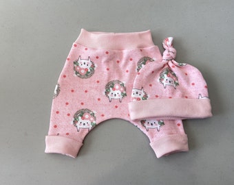 Baby Girls Hedgehog Jogger Pants, Pink Harem Pants with Hedgehogs, Woodland Animal Joggers, Coming Home Outfit, Baby Shower Gift - Nb - 12m