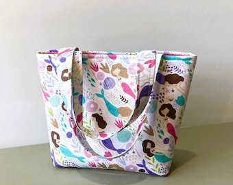 Girls Mermaid Tote Bag: Handmade Carryall/Purse, Under the Sea Print