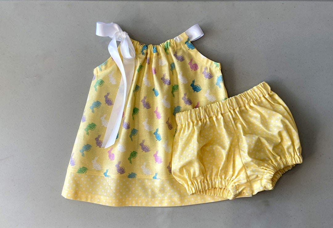 Baby Girls Sweet Yellow Easter Dress with Colorful Bunnies Etsy Nederland