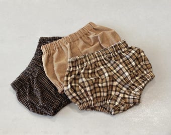 Plaid Baby Bloomers: Brown, Gray, Pumpkin, Handmade Diaper Covers, Bummies, Shorties (Nb-18m)