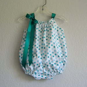Baby Girls Polka Dot Bubble Romper, White Romper with Aqua & Green Polka Dots, Cute Beach Outfit, Cotton Sun Suit, Smash Cake Romper, Nb-18m