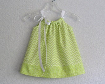 Baby Girls Lime Green Sun Dress with Chevron Stripes, Dress and Bloomers Outfit in Green and White, Pullover Summer Frock with Ribbon Ties