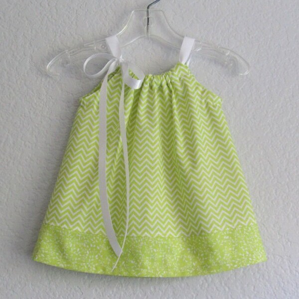 Baby Girls Lime Green Sun Dress: Chevron Stripe Cotton Dress with Bloomers - Handmade (Nb-18m)