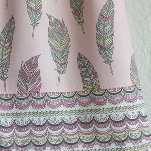 Last One Girls Boho Pillowcase Dress in a Feather Print, Pink and Gray Pullover Frock with Ribbon Ties, Girls Fall Clothes Sizes 12m 5 image 5