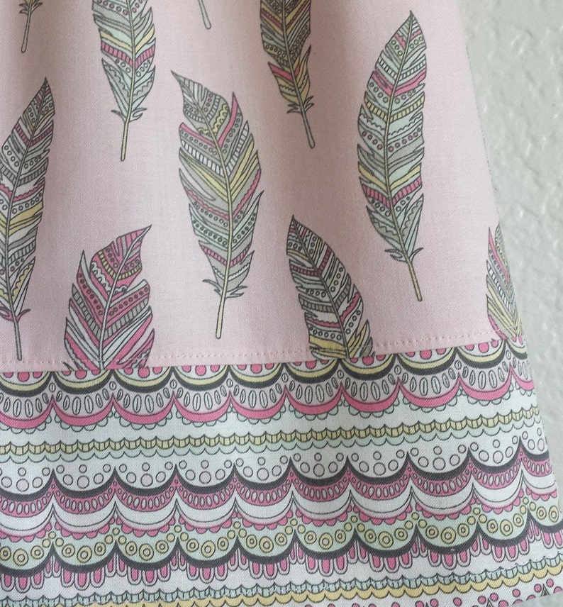 Last One Girls Boho Pillowcase Dress in a Feather Print, Pink and Gray Pullover Frock with Ribbon Ties, Girls Fall Clothes Sizes 12m 5 image 5