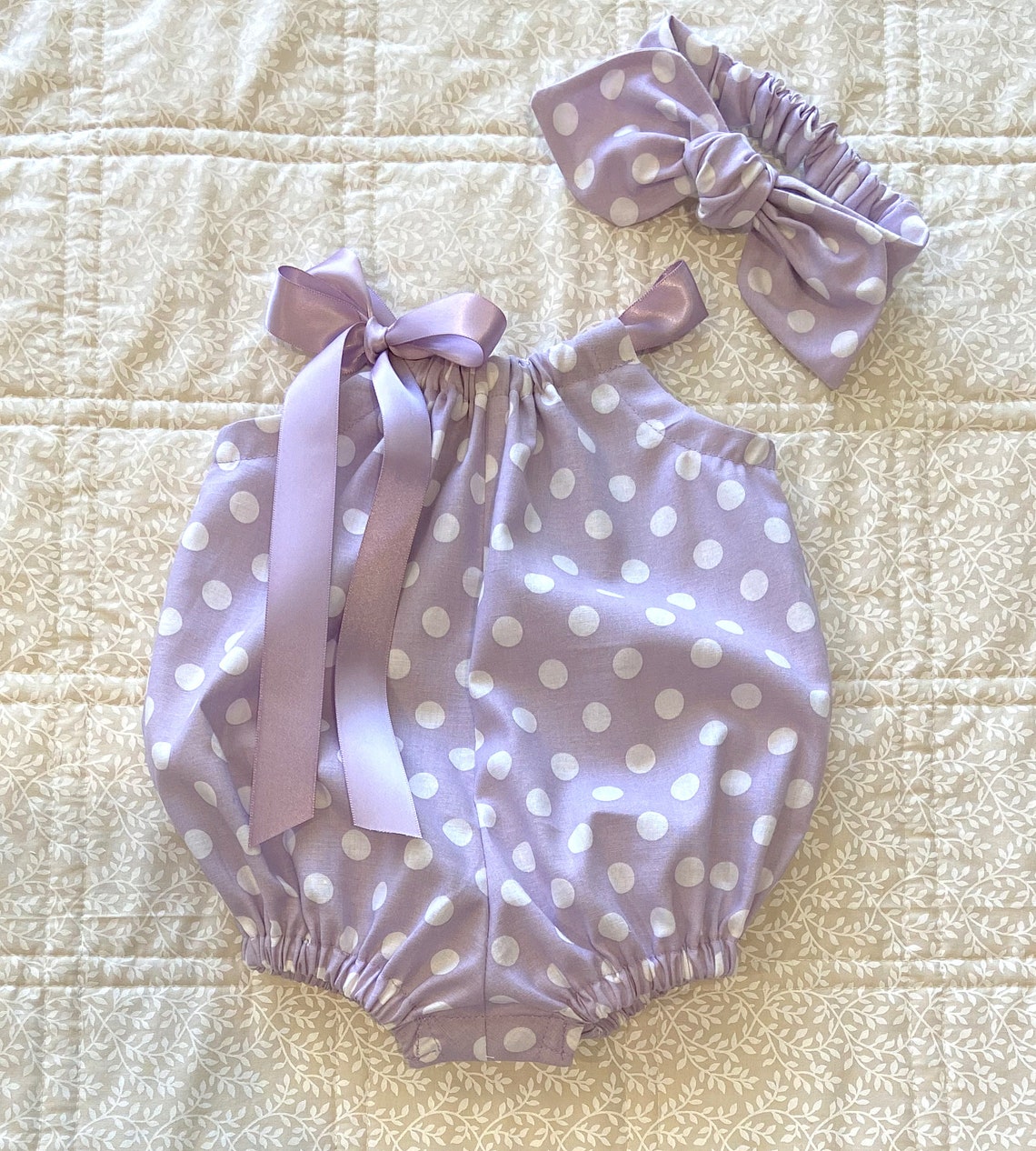 Baby Girls Lavender Romper with White Polka Dots Purple Sun Etsy