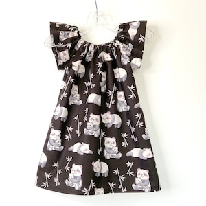 New! Girls Panda Bear Dress, Cute Flutter Sleeve Dress with Mama and Baby Panda Bears, Black Cotton Dress with Cuddling Pandas, Size 12m - 8