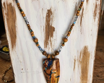 Gorgeous Handcrafted Wood Inlay Turquoise Necklace