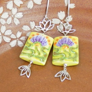 Porcelain Lotus Bead Earrings in Sterling Silver image 1