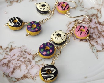 Chocolate Glazed Sprinkled Donut Earrings Gold Filled Wires