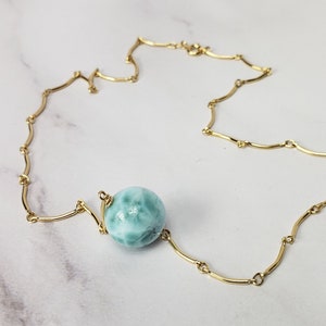 Große 14mm Larimar Bead und Gold Filled Ketten Länge Halskette 16"