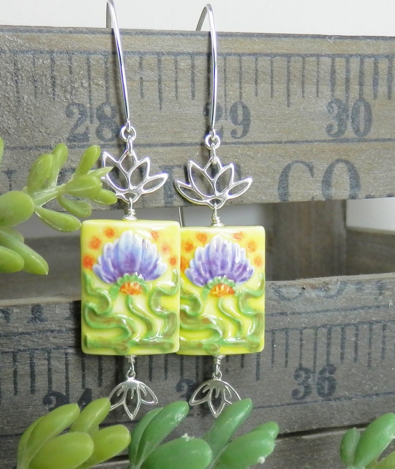 Porcelain Lotus Bead Earrings in Sterling Silver image 3