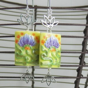 Porcelain Lotus Bead Earrings in Sterling Silver image 4