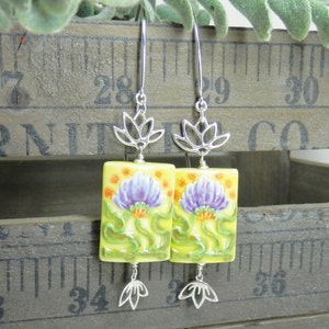 Porcelain Lotus Bead Earrings in Sterling Silver image 5