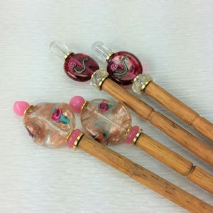 Pair of Hairsticks Handmade Pink Flower Glass Choice of Flower Beads image 5