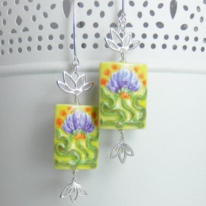 Porcelain Lotus Bead Earrings in Sterling Silver image 2