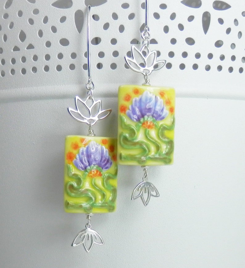 Porcelain Lotus Bead Earrings in Sterling Silver image 2