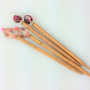 Pair of Hairsticks Handmade Pink Flower Glass Choice of Flower Beads image 4