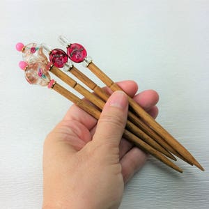 Pair of Hairsticks Handmade Pink Flower Glass Choice of Flower Beads image 2