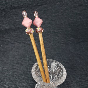 Pair of Hairsticks Handmade Rose Gold Flower Glass with White Flower Trail image 2