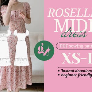 Square neck Puff Ärmel Kleid Schnittmuster | XS–L | PDF Digitaler Download.