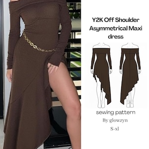 Y2K Maxikleid Schulterfrei Asymmetrisch, Schnittmuster (PDF Download), s-xl
