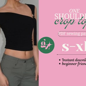 One Shoulder Crop Top Sewing Pattern: Asymmetrical Ring Strap Knit Top (PDF Download, S-XL)