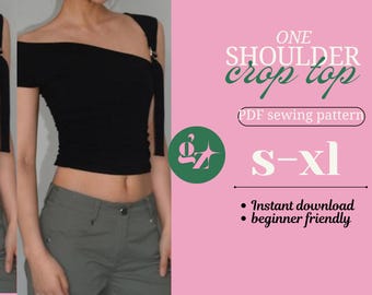 One Shoulder Crop Top Sewing Pattern: Asymmetrical Ring Strap Knit Top (PDF Download, S-XL)