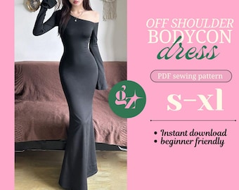 Schulterfreies, figurbetontes Kleid Schnittmuster: Tailliertes Kleid, Grössen S-XL (PDF-Download A4/A0)